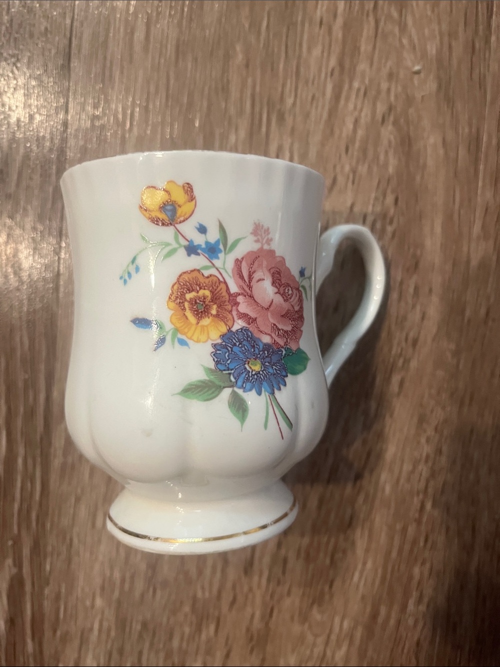 Crown Ceramics White Porcelain Floral Mug with Multicolor Bouquet
